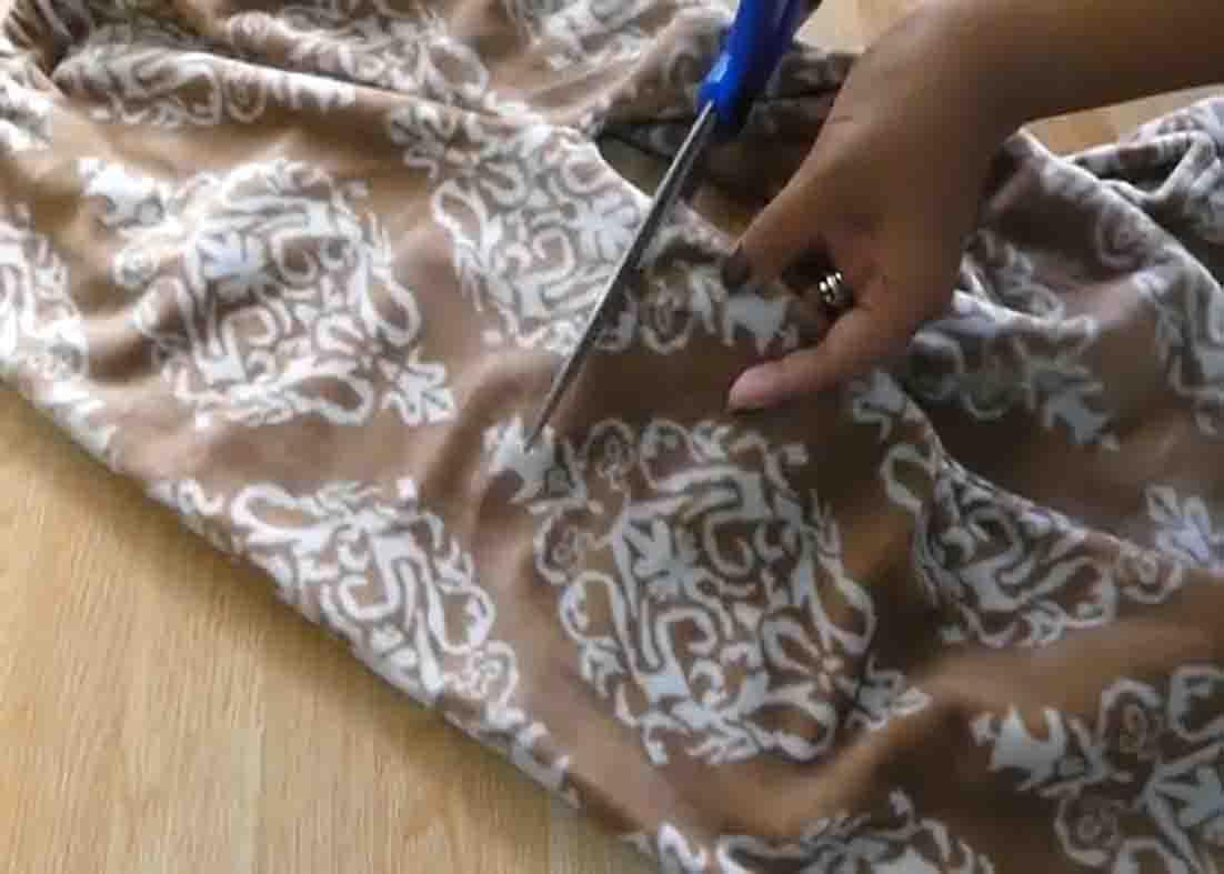 Cutting the leggings for the DIY no-sew bag project