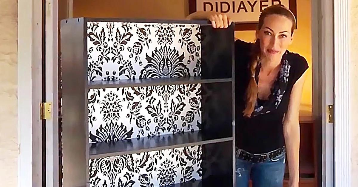How To Do A Bookshelf Makeover With Wallpaper