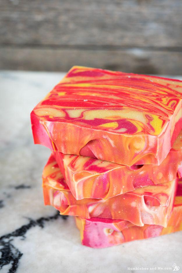 Citrus Summer Punch Swirl Soap, doable in a single sitting with basic tools and a detail guests always ask about
