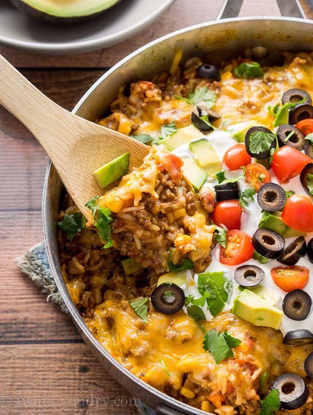 Best Rice Recipes - One Skillet Mexican Beef and Rice - Easy Ideas for Quick Meals Made From a Bag of Rice - Healthy Recipes With Brown, White and Arborio Rice - Cheesy, Fried, Asi