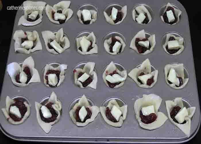 Assembling the brie cranberry bites