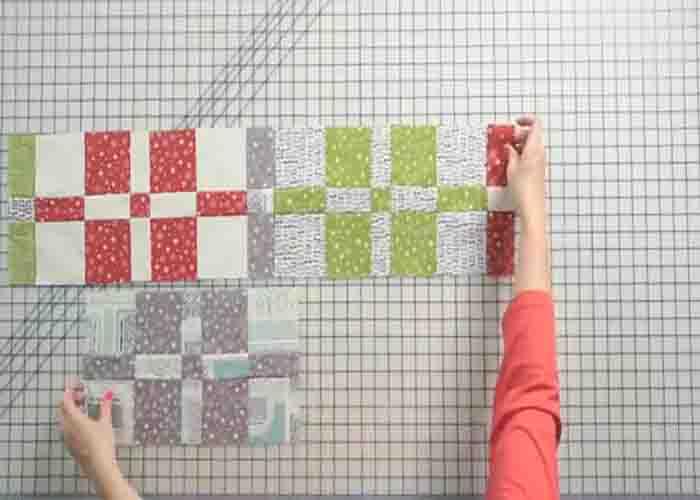 Assembling the layer cake crumble quilt top