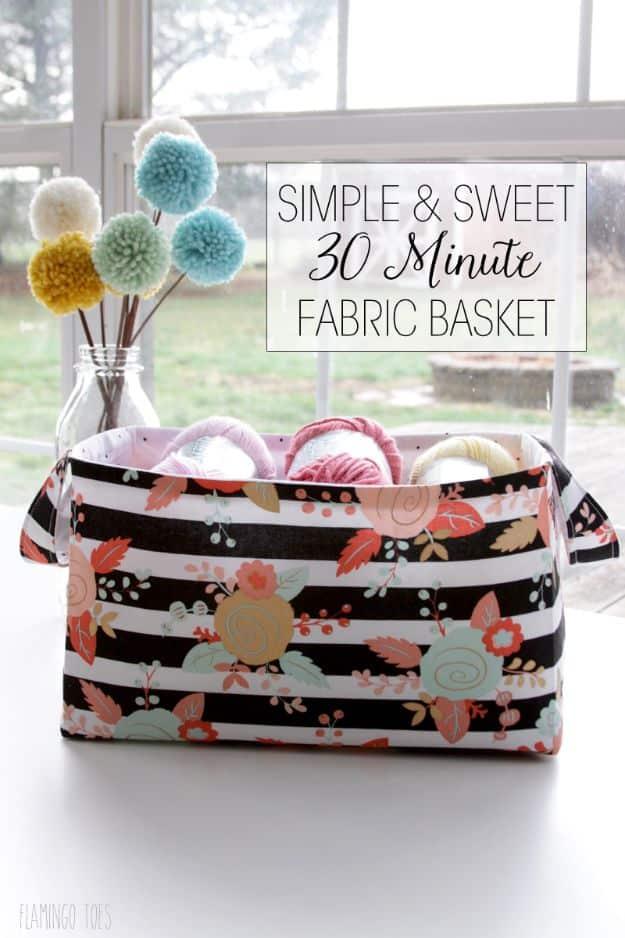 DIY Sewing Projects for the Home - Simple and Sweet 30 Minute Fabric Basket - Easy DIY Christmas Gifts and Ideas for Making Kitchen, Bedroom and Bathroom Decor - Free Step by Step