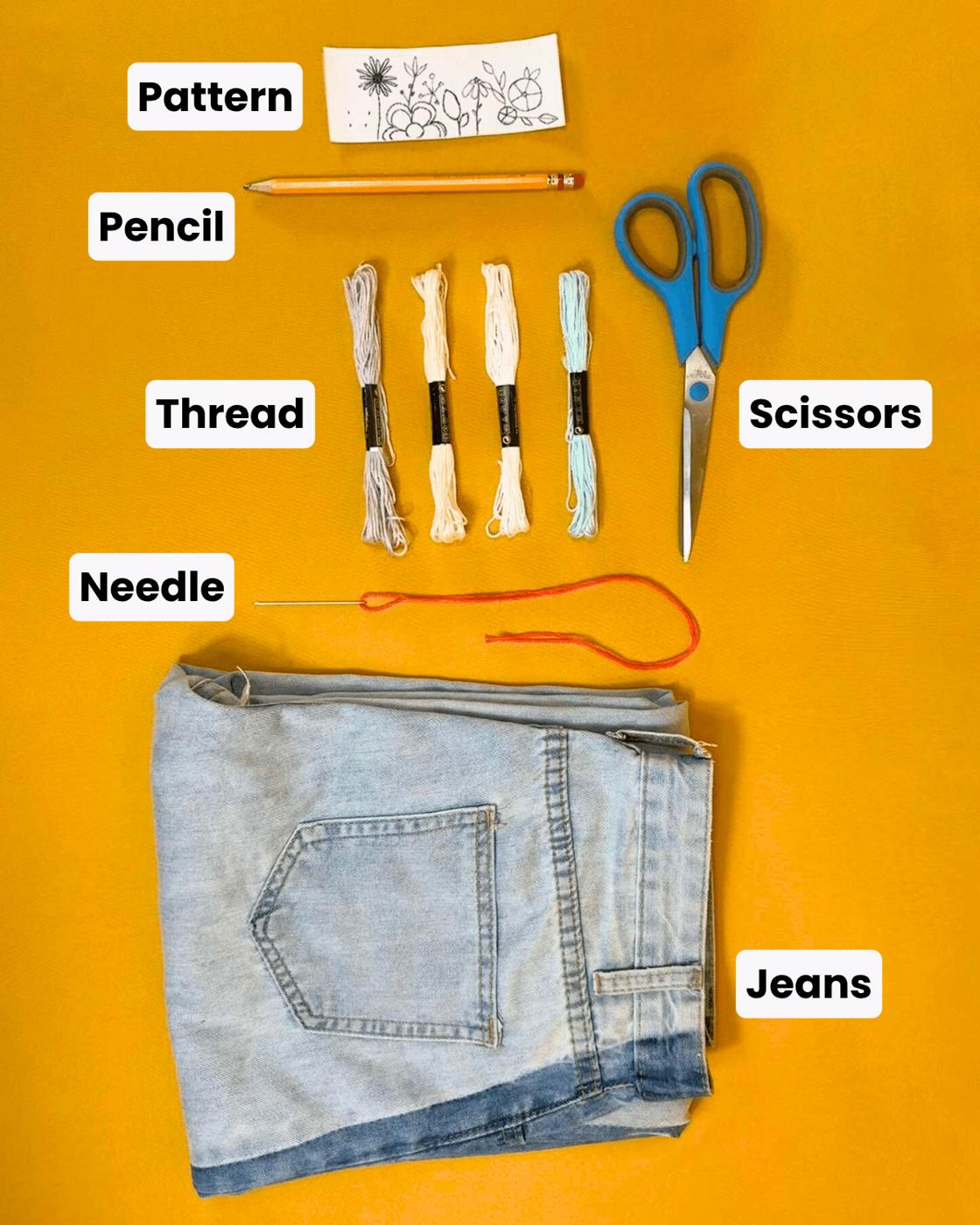 Homemade Floral Embroidery For Jean Pockets — materials for back pocket embroidery