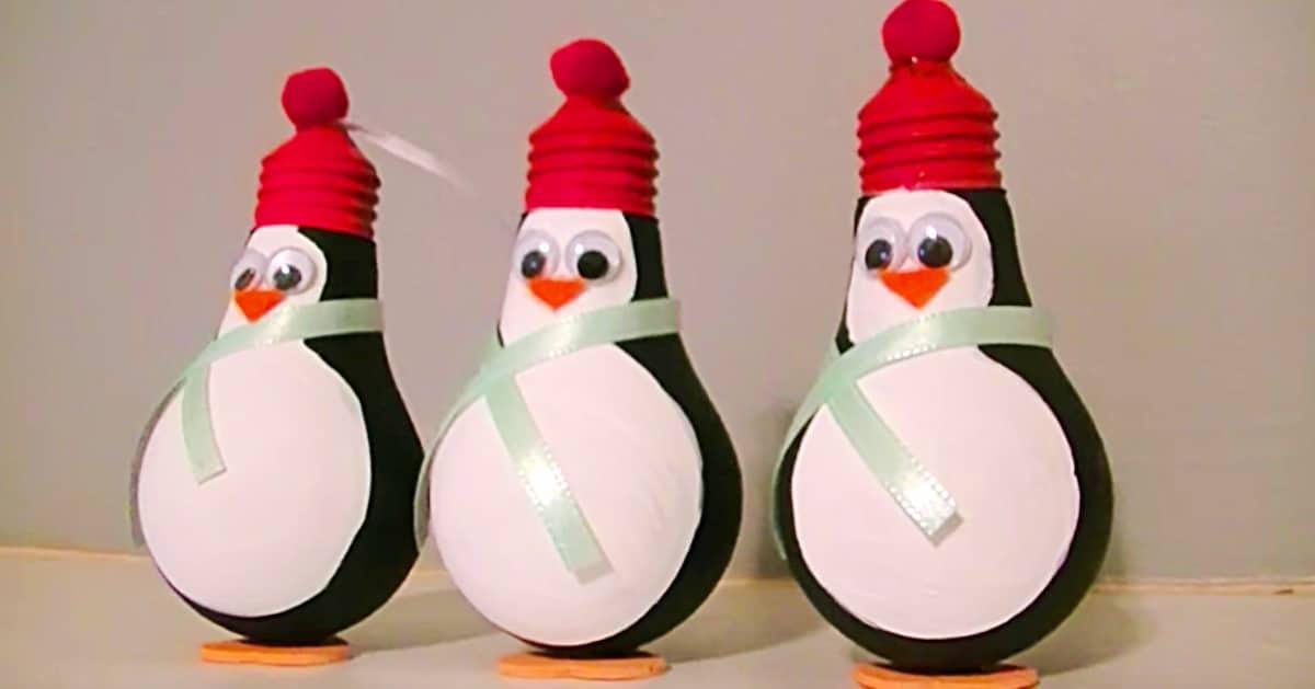 DIY Penguin Light Bulb Ornament
