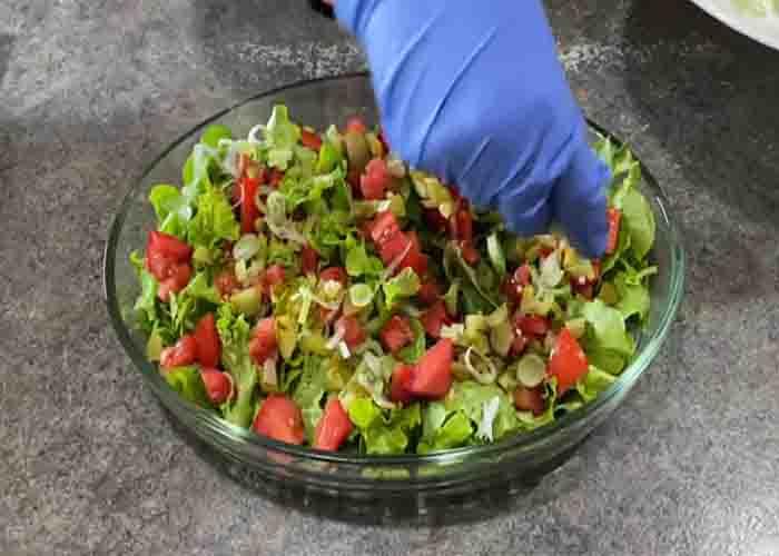 Assembling the big mac salad