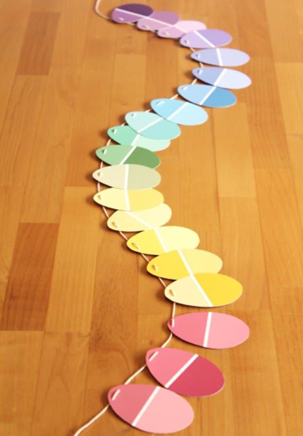 DIY Paint Chip Easter Garland, an inexpensive project that still looks high end when finished and perfect for the season