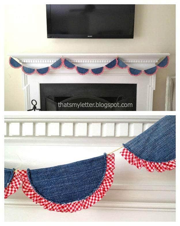 Easy Sewing Ideas for the Home | DIY Country Home Decor | DIY Bunting from Old Jeans | DIY Projects & Crafts by Sueeye #sewingideas #denim #upcycling