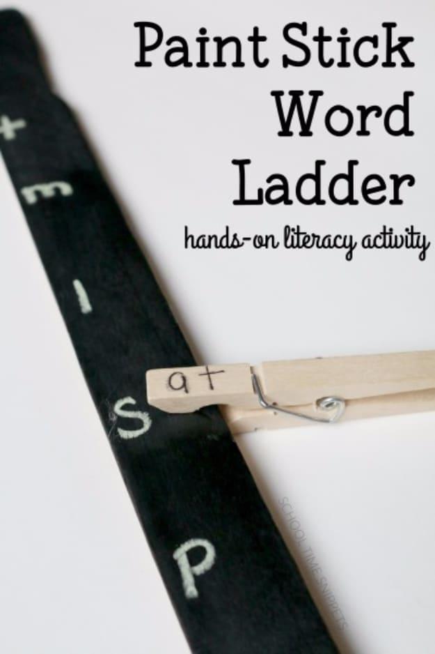 Paint Stick Word Ladder, a reclaimed wood craft, fast enough to finish tonight and an idea worth saving for later