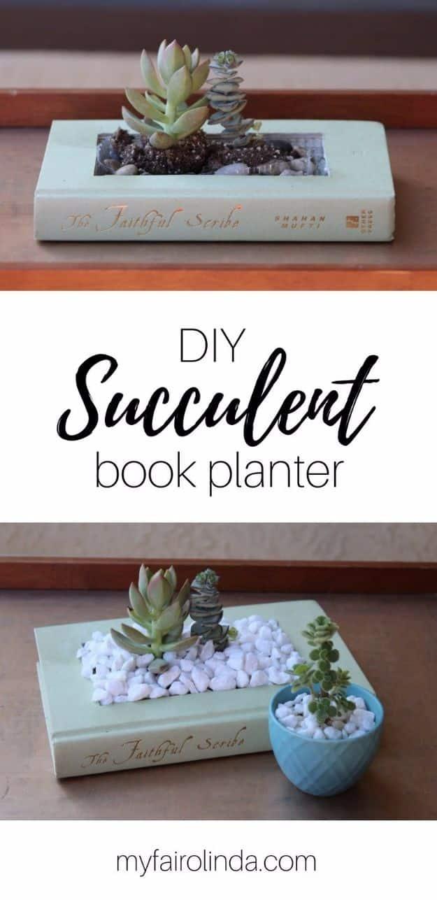DIY Succulent Book Planter, a gift idea for mom worth bookmarking for later and a present worth saving for later
