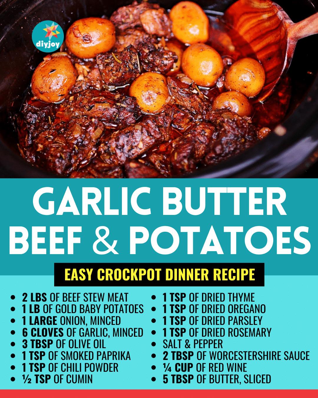 Easy Crockpot Garlic Butter Beef & Potatoes Recipe