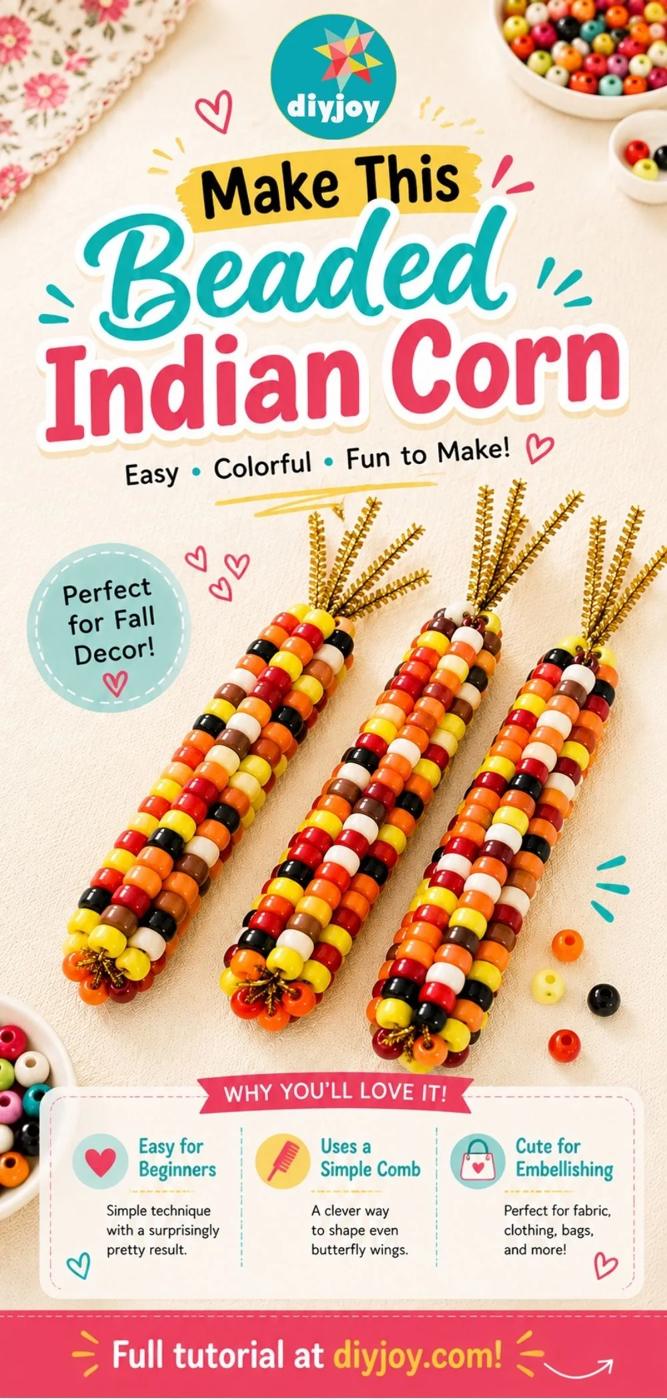 Thanksgiving Crafts - save this beaded Indian corn tutorial on Pinterest