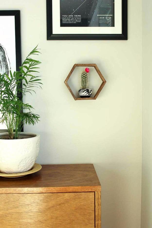 Popsicle Stick Hexagon Shelf, forgiving enough to redo without wasting materials and a look that beats anything from a store