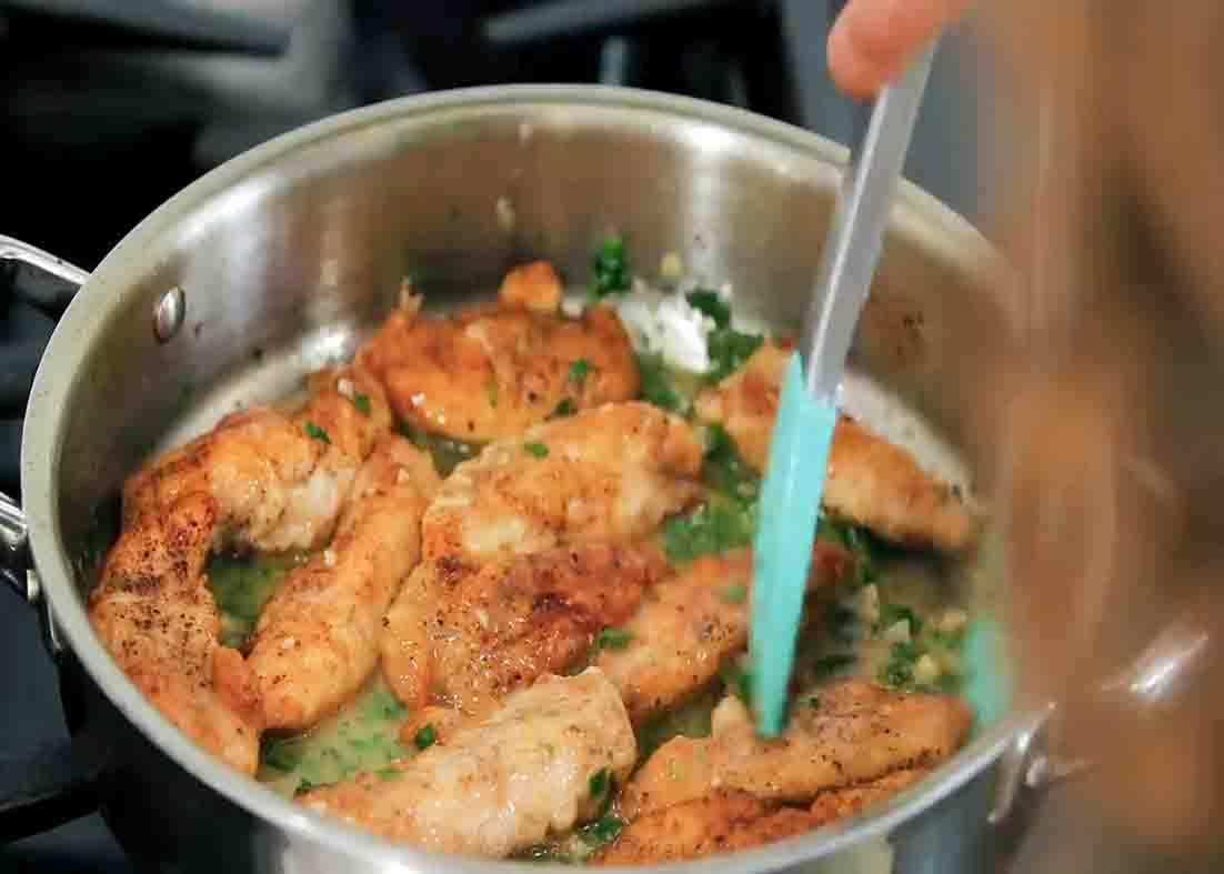 Cooking the chicken scampi pasta sauce