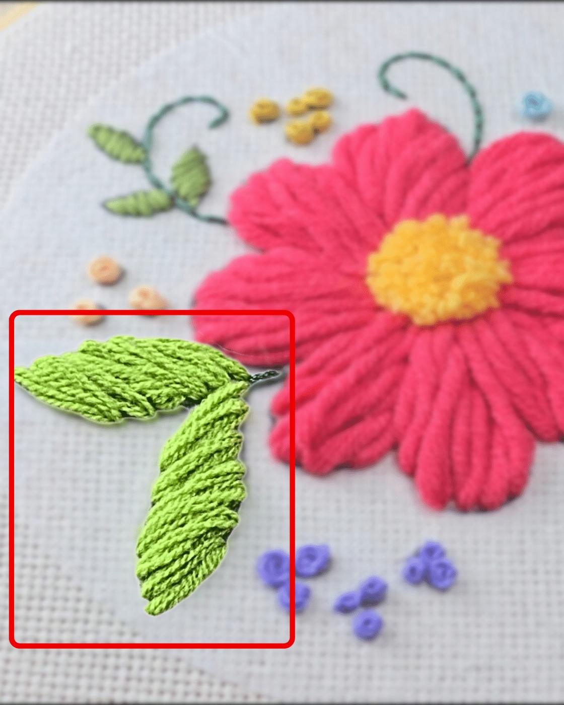 Easy Punch Needle Embroidery — working on larger leaves