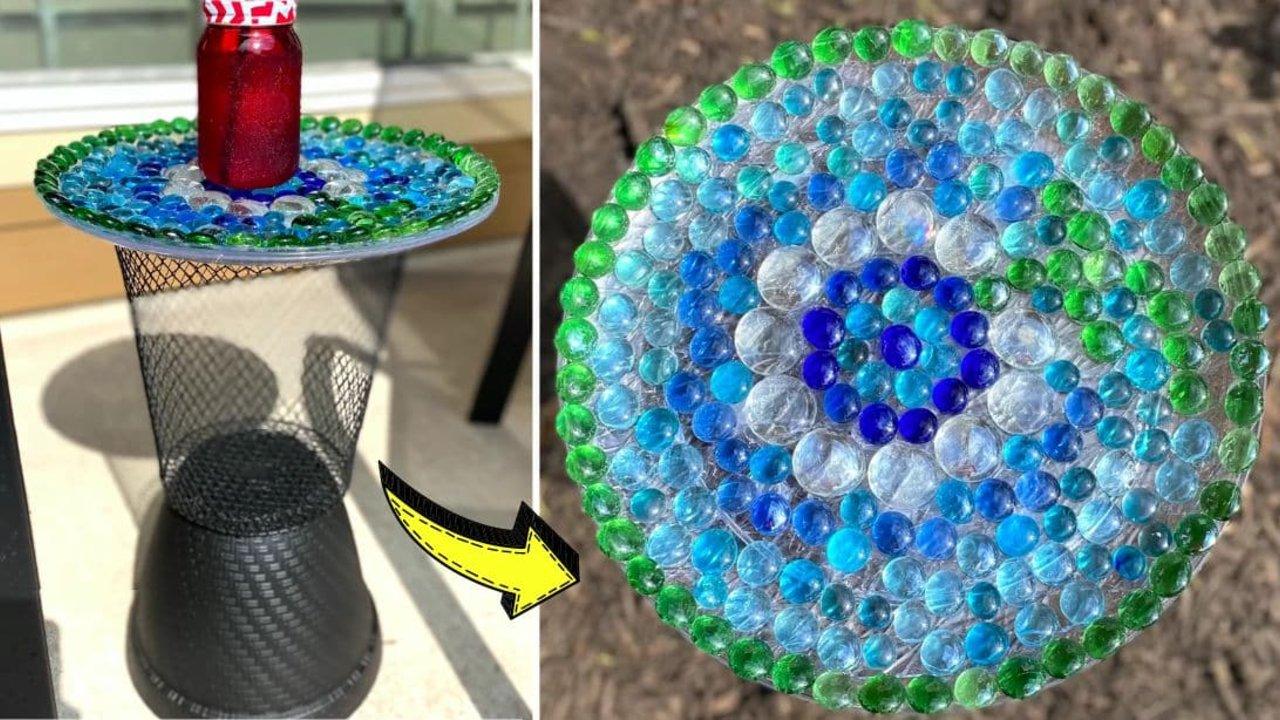 How to Make DIY Dollar Tree Garden Glass Gem Table