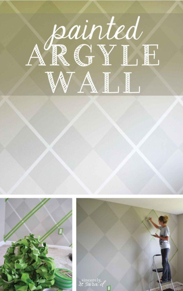 DIY Faux Finishes for Walls - Painted Argyle Wall - Step by Step Tutorials for Do It Yourself Faux Finish Wall Textures - Rustic, Colour, Tuscan Style, Simple Metallic, Sponge Pain