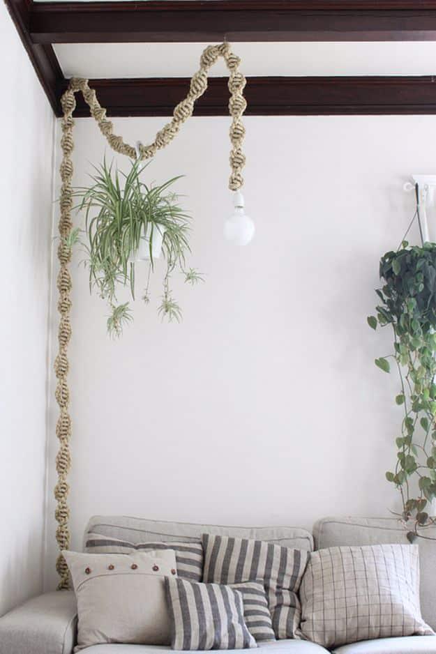 Macrame Lamp, a handmade touch that adds texture to any wall and a budget friendly way to try a new fiber craft
