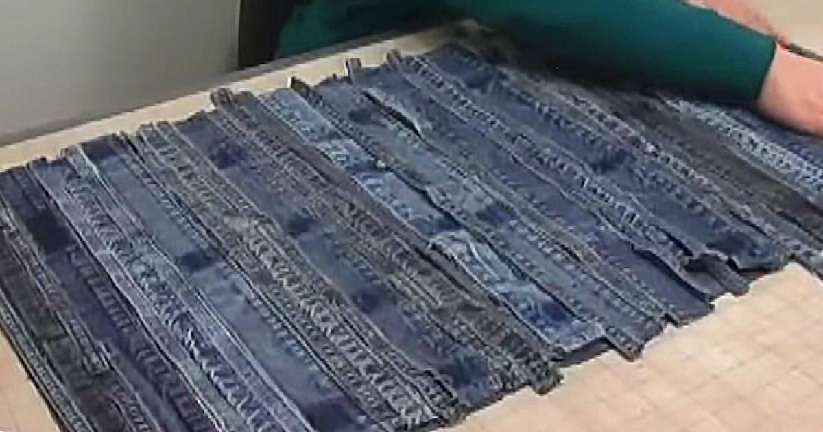 Cut Up An Old Pile of Jeans to Make This Floor Mat