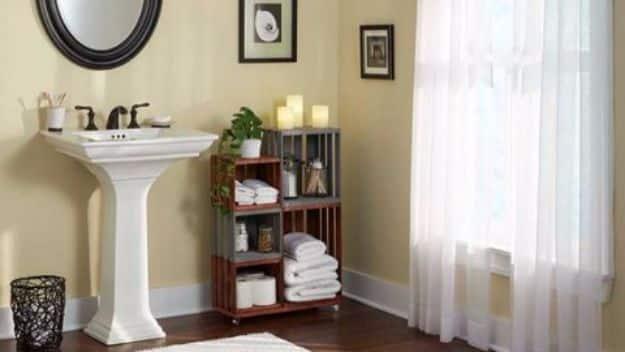 DIY Rolling Crate Storage, a popular choice on this list and a simple way to organize a small bathroom