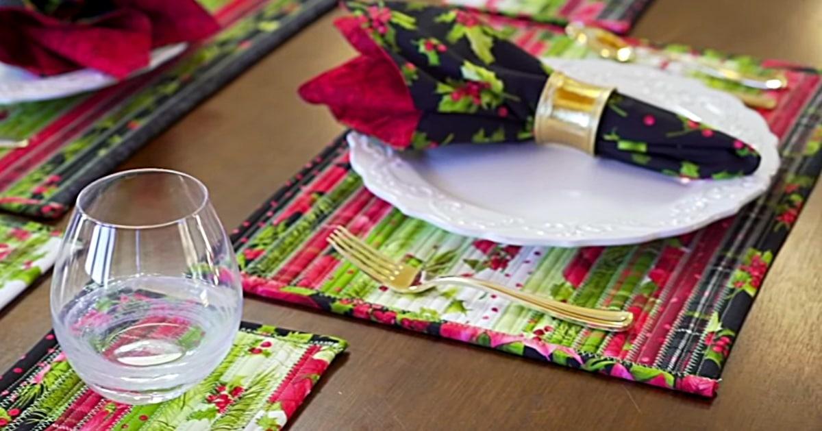 Jellyroll Quilted Christmas Placemats And Coasters