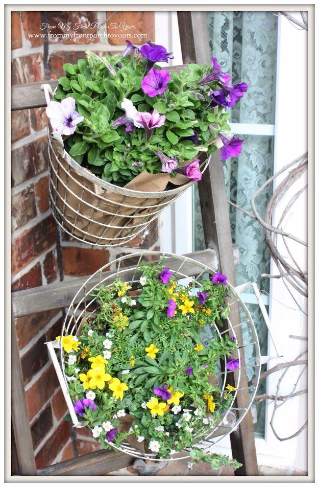 DIY Porch and Patio Ideas - Vintage Farmhouse Wire Baskets - Decor Projects and Furniture Tutorials You Can Build for the Outdoors - Lights and Lighting, Mason Jar Crafts, Rocking