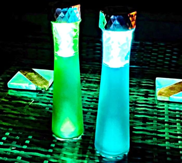 How to make outdoor table lights using solar lights and vases from Dollar Tree