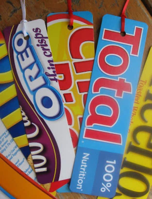 Cereal Box Bookmarks, one of the best cereal box crafts on this list and handy for your next project
