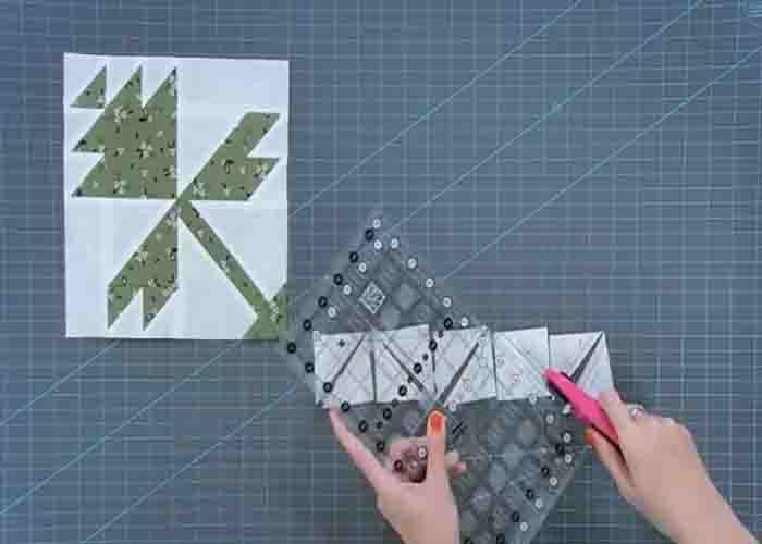 Making the half-square triangles for the english ivy quilt block