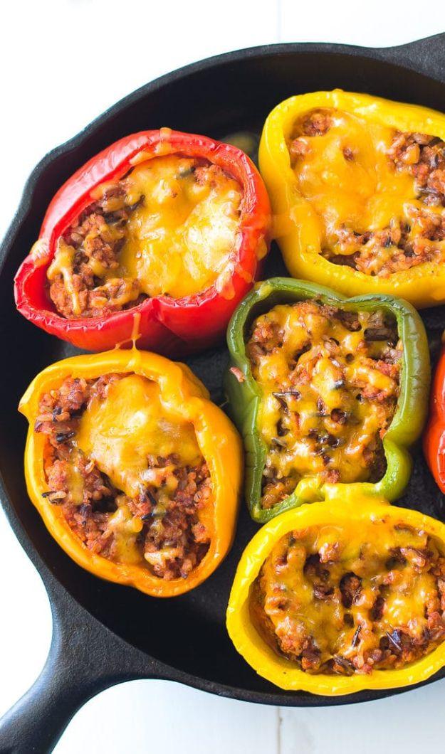 Ground turkey stuffed peppers baked together for a lean protein packed weeknight dinner for the whole family