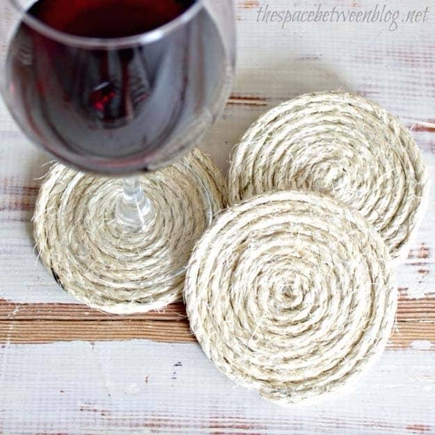 Glue Gun Crafts DIY | Best Hot Glue Gun Crafts, DIY Projects and Arts and Crafts Ideas Using Glue Gun Sticks | Hot Glued Rope Coasters #diy #crafts #gluegun