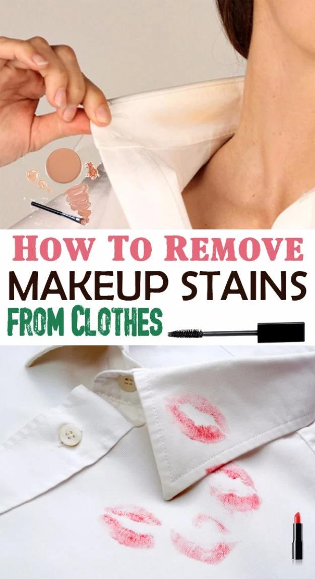 Remove Makeup Stains From Clothes, one of the best clothes hacks on this list and an idea worth saving for later
