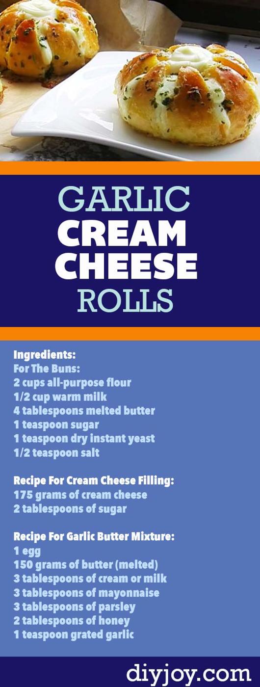 Easy Bread Recipes - Garlic Bread With Cream Cheese Stuffed Rolls - East Garlic Bread Recipe - Quick Dinner Ideas for Side Dishes and Recipes for Rolls