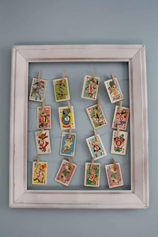 DIY Media Room Ideas - Vintage Playing Cards Frame - Do It Yourslef TV Consoles, Wall Art, Sofas and Seating, Chairs, TV Stands, Remote Holders and Shelving Tutorials - Creative Fu