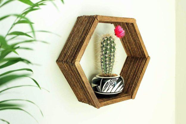 Popsicle Stick Hexagon Shadow Box, a simple weekend project and a budget friendly way to update the space