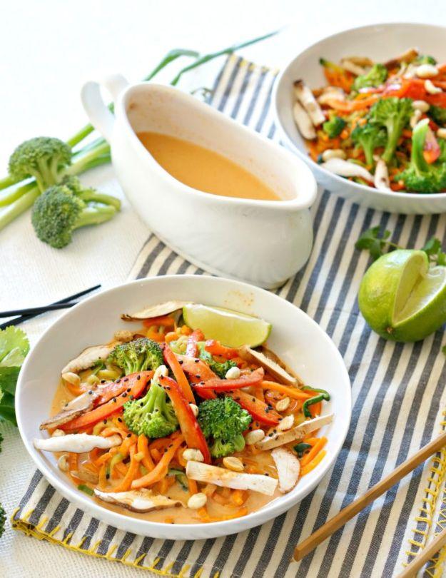 Veggie Noodle Recipes - Coconut Curry Veggie Noodle Bowl - How to Cook With Veggie Noodles - Healthy Pasta Recipe Ideas - How to Make Veggie Noodles With Carrots and Zucchini - Veg
