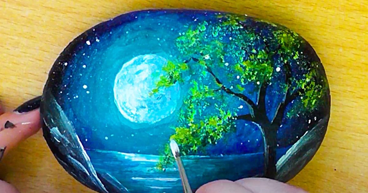 How To Paint A Night Sky Landscape On A Rock