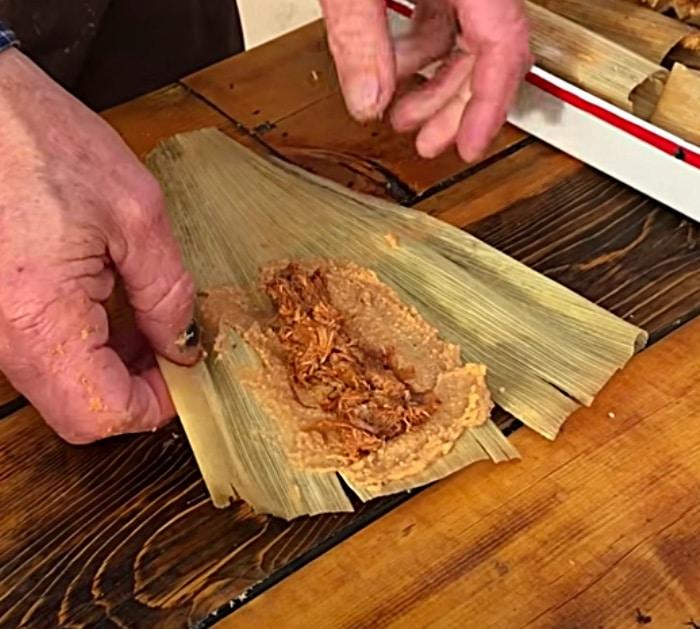 Assemble homemade pork tamales