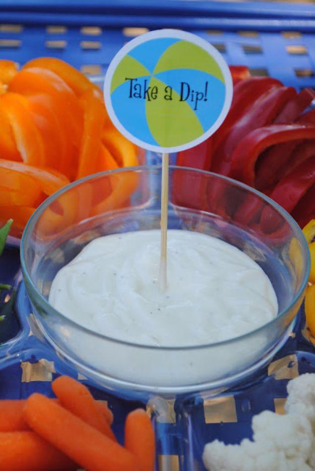 Pool Party Dip, simple for little ones to help put together too and a splash of color that makes the whole yard feel festive
