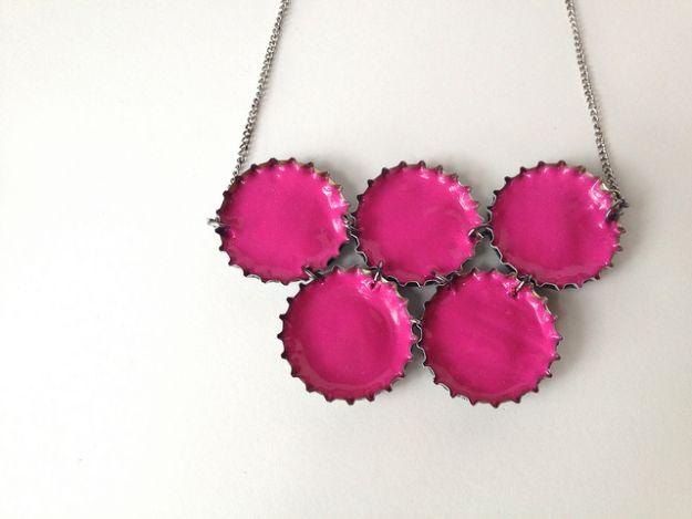 DIY Bottle Cap Crafts - Upcycled Neon Necklace - Make Jewelry Projects, Creative Craft Ideas, Gift Ideas for Men, Women and Kids, KeyChains and Christmas Ornaments, Presents