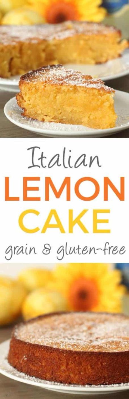 Italian lemon almond cake dusted with powdered sugar, a naturally gluten free torta made with almond flour