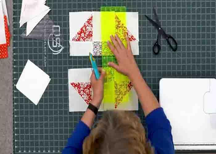 Cutting the shoofly quilt block to make the disappearing shoofly quilt block