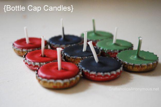 DIY Bottle Cap Crafts - Bottle Cap Candles - Make Jewelry Projects, Creative Craft Ideas, Gift Ideas for Men, Women and Kids, KeyChains and Christmas Ornaments, Presents