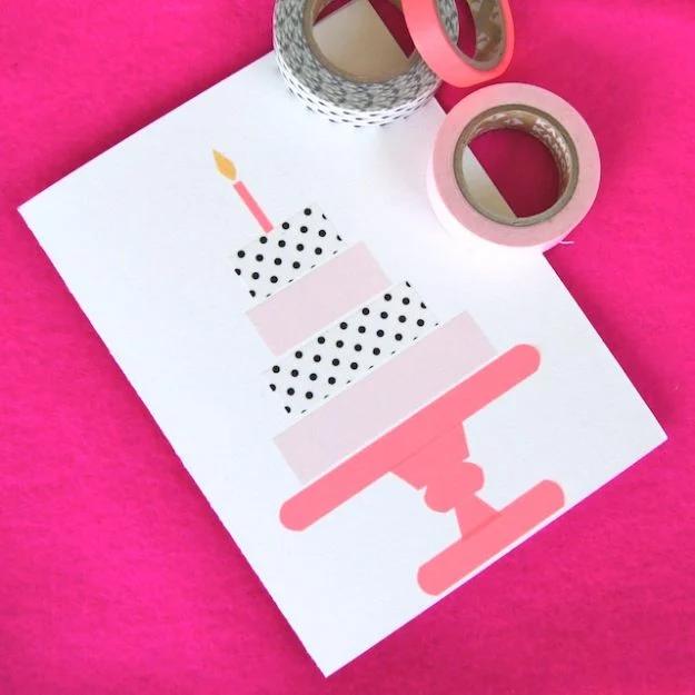 DIY birthday card idea: a simple washi tape card made in a stripped down style with just a few strips of tape