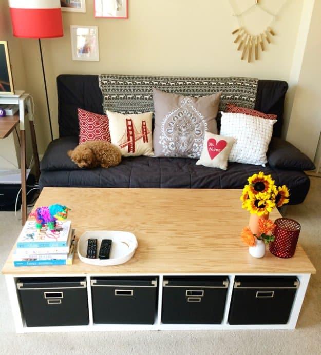 DIY Renters Decor Ideas - DIY Renters Decor Ideas - Ikea Kallax Coffee Table DIY - Cool DIY Projects for Those Renting Aparments, Condos or Dorm Rooms - Easy Temporary Wall Art, Co