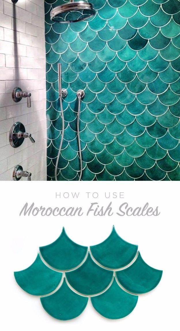DIY Tile Ideas - Moroccan Fish Scales - Creative Crafts for Bathroom, Kitchen, Living Room, and Fireplace - Awesome Shower and Bathtub Ideas - Fun and Easy Home Decor Projects - Ho