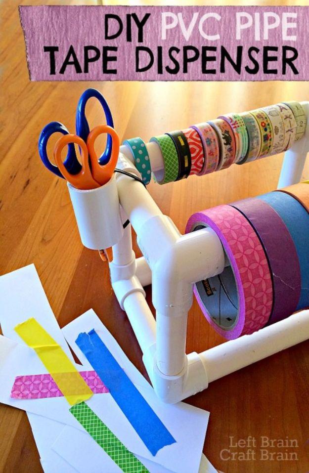 Organizing Ideas for Your Life - DIY PVC Pipe Tape Dispenser - Easy Crafts and Cool Ideas for Getting Organized - Best Ways to Get Organized - Things to Make for Being More Efficie
