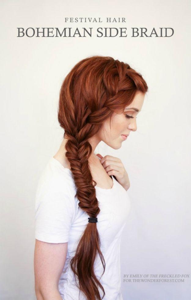 Simple Holiday Hairstyles - Bohemian Side Braid - Cute DIY Hair Styles for Christmas and New Years Eve, Special Occasion - Updos, Braids, Buns, Ponytails, Half Up Half Down Looks #