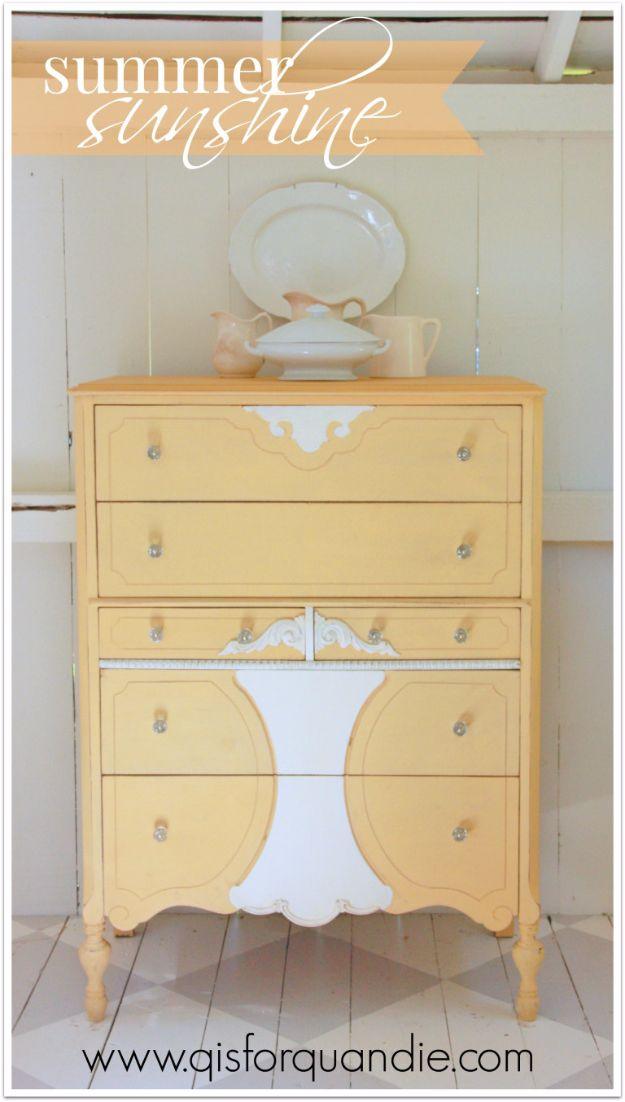 Summer Sunshine Yellow Dresser, one of the best dresser makeover ideas on this list and a fresh take on a classic idea