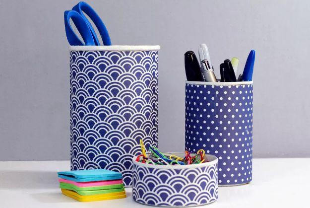 DIY Office Furniture - Make a Pretty Office Supply Organizer - Do It Yourself Home Office Furniture Ideas - Desk Projects, Thrift Store Makeovers, Chairs, Office File Cabinets and